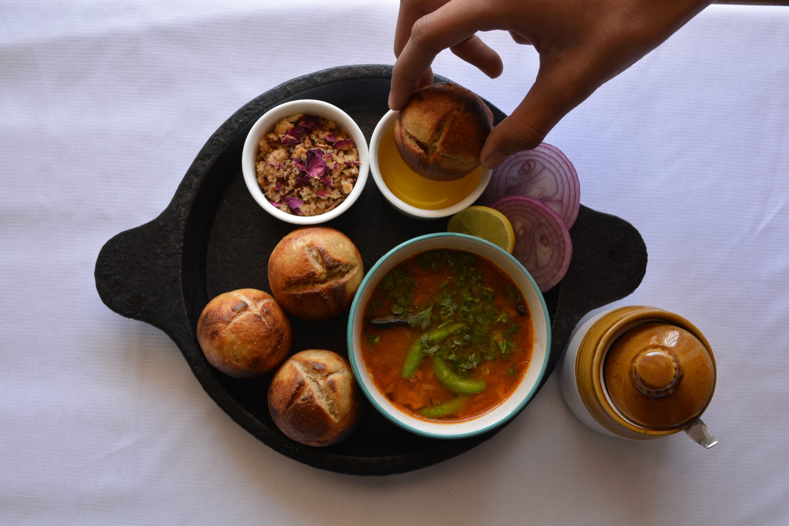 Dal,Baati,Churma,,An,Indian,Rajasthani,Traditional,Cuisine,Made,With